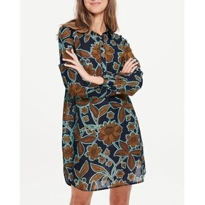OneSeason Australia Blue Brown Floral Print Long Sleeve Dress Women's Large